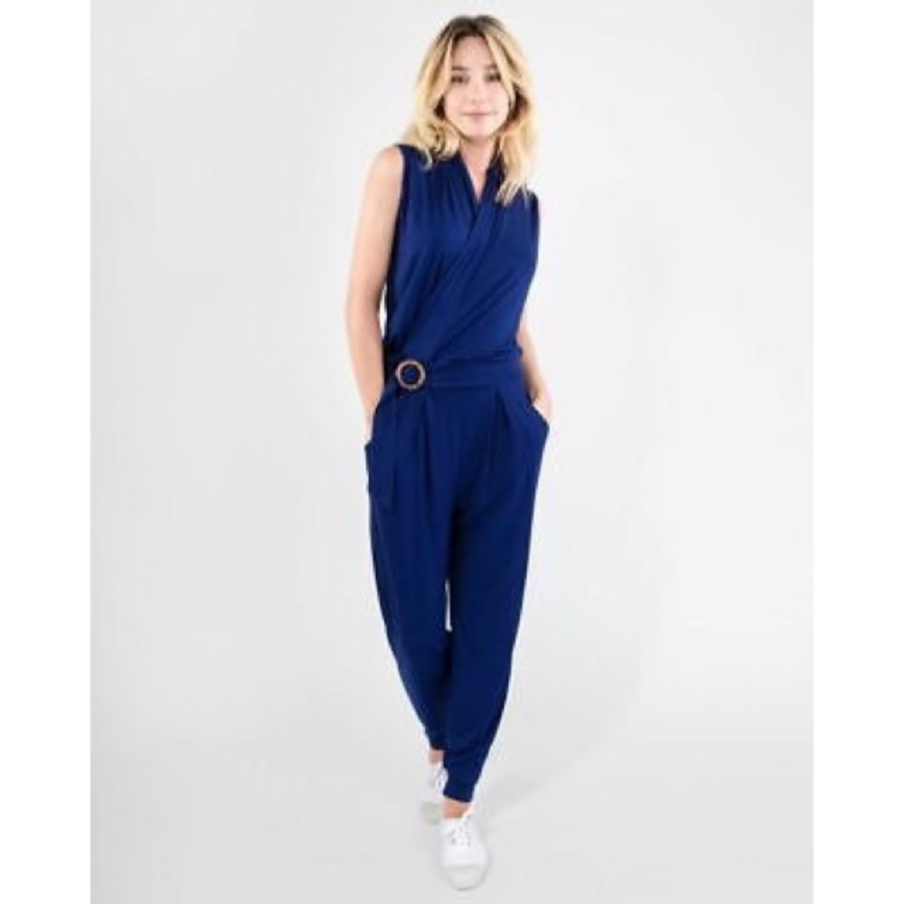 Les Lunes Casino Sleeveless Jumpsuit, Navy, Size Medium/Large